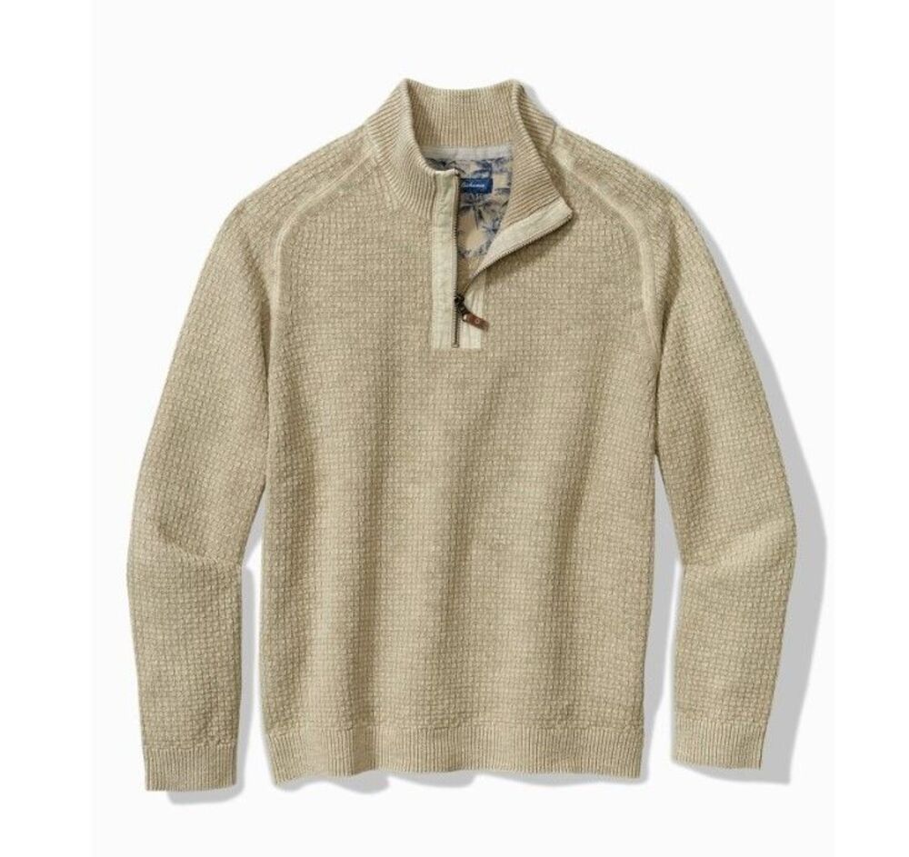 Tommy Bahama Sunbreak Half Zip Sweater NWT Warm Mist Retail $158 Size XXL / TTG